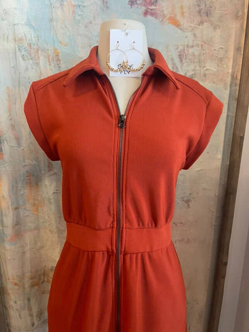 Zip Front Pocket Shirt Collar Dress