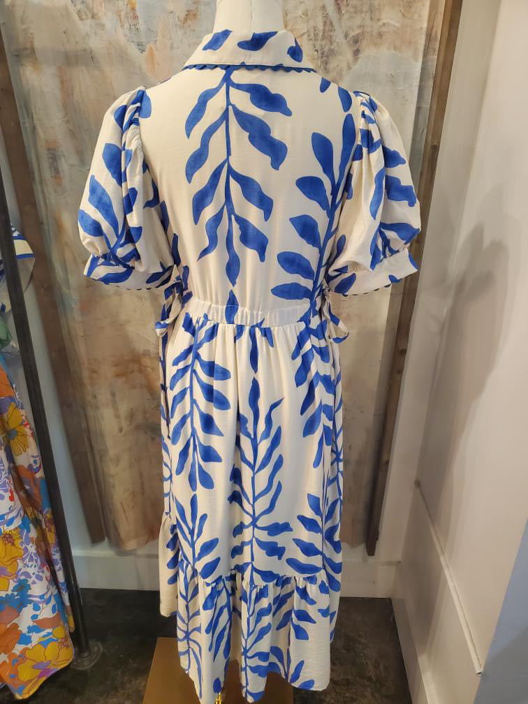 Blue Print Side Tie Dress
