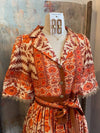 Print Tie Waist Trim  Detail Dress with Pockets