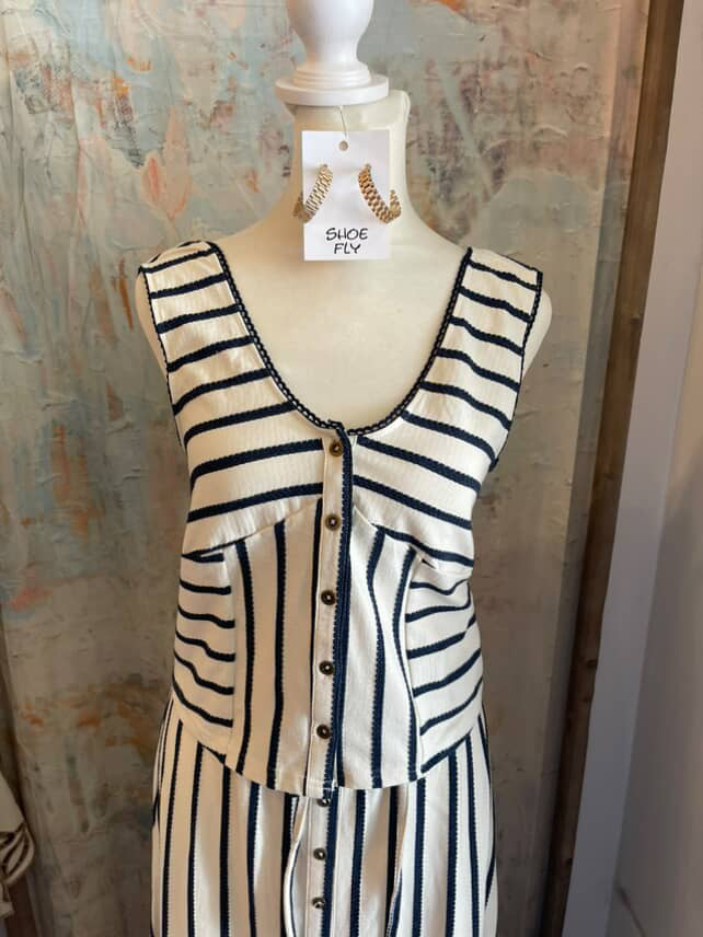 Button Front Stripe Top