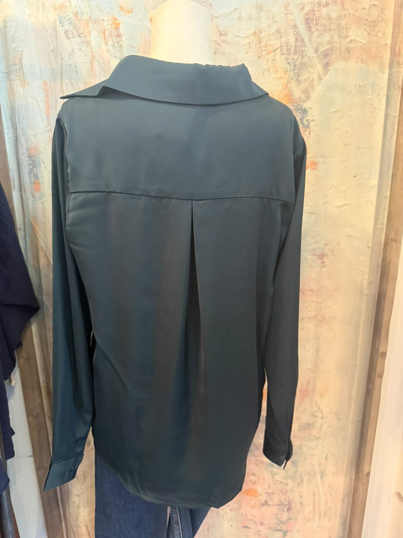 Button Down Long Sleeve Satin Top