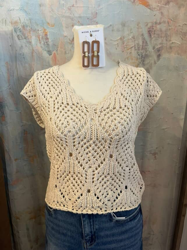 Open Knit Crochet Sweater Top