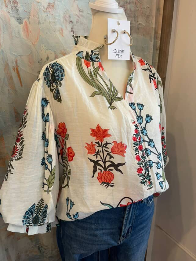 3/4 Printed Button Down Top