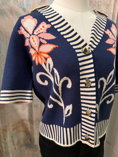 Short Sleeve Knitted Floral Top