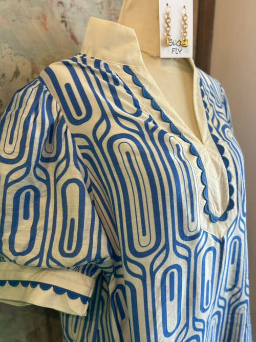 Blue Print Short Sleeve Top