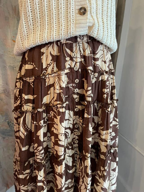 Brown Floral High Low Skirt