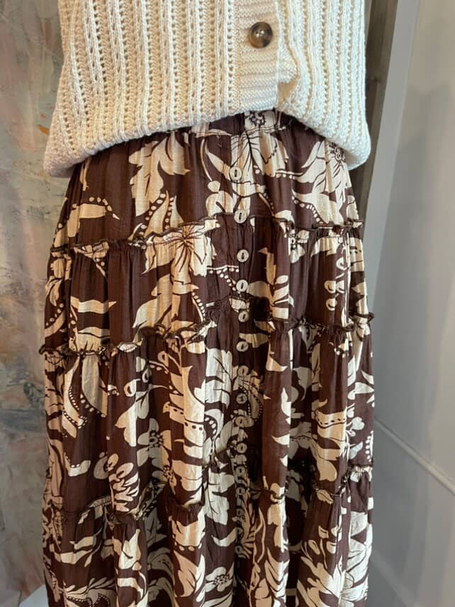 Brown Floral High Low Skirt
