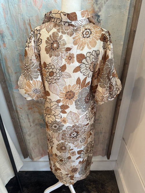 Lightweight Puff Sleeve Floral Dress with Pockets