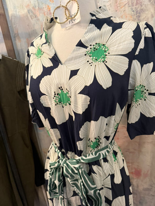Floral and Stripe Mixed Midi Dress