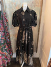Black Embroidered Tie Waist Dress