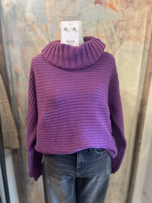 Knit Turtleneck Open Slit Back Sweater