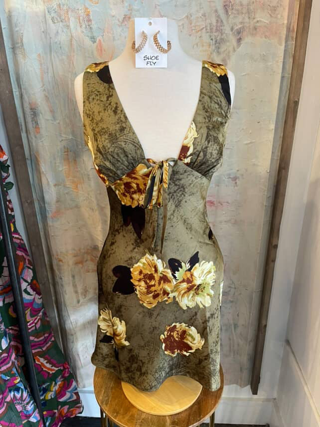 Olive Floral Tie Front Dress