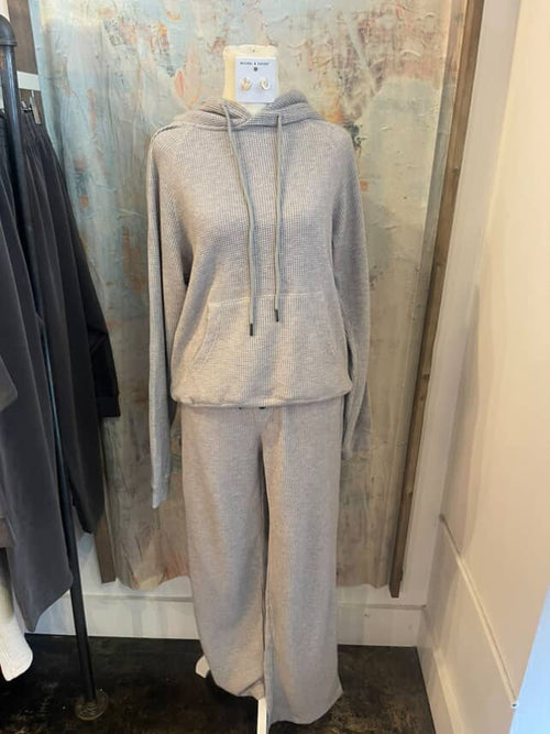 Waffle Knit Button Detail Elastic Band Pants