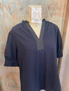 Stitch Detail Short Sleeve V Neck Top