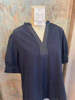 Stitch Detail Short Sleeve V Neck Top