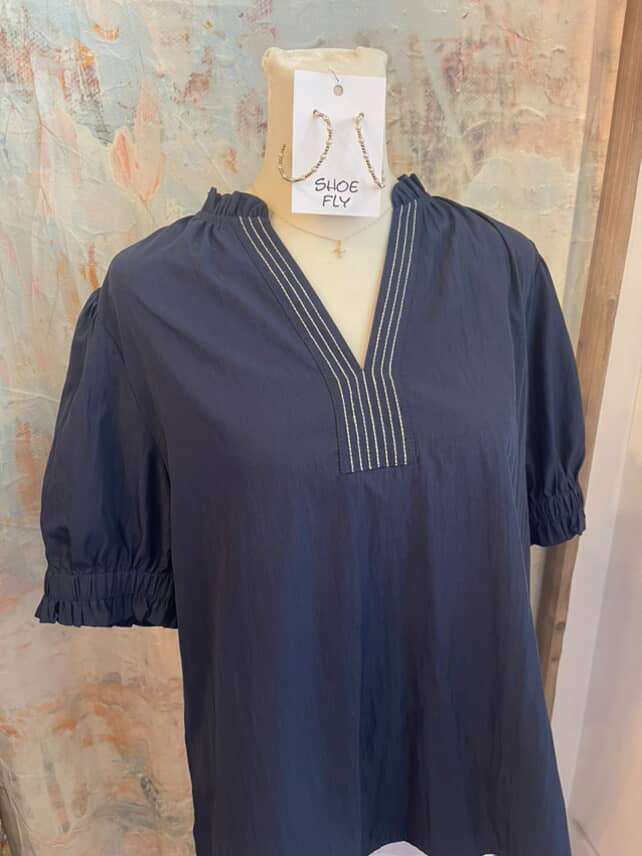 Stitch Detail Short Sleeve V Neck Top
