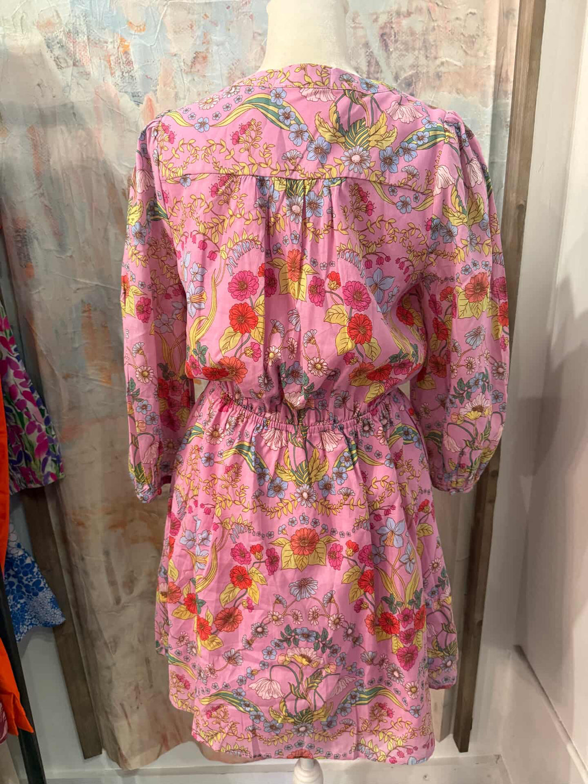Pink Multi Floral Drawstring Dress with Pockets