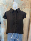 Flutter Sleeve Button Down Black Top