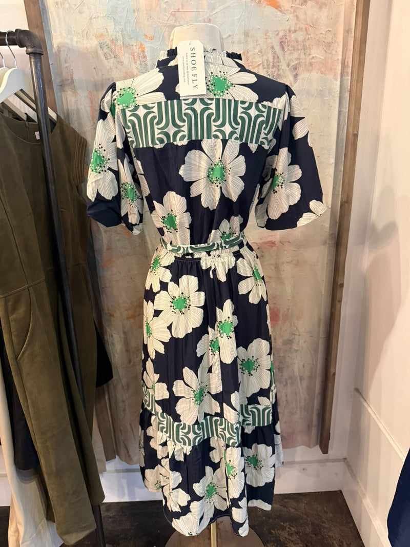 Floral and Stripe Mixed Midi Dress