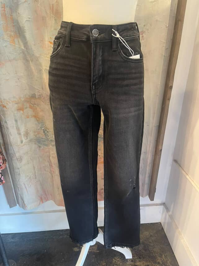 Mid Rise Ankle Straight Black Denim