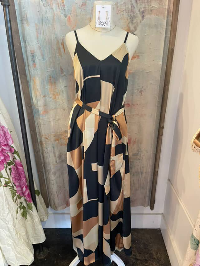 Geo Print Tie Waist Dress