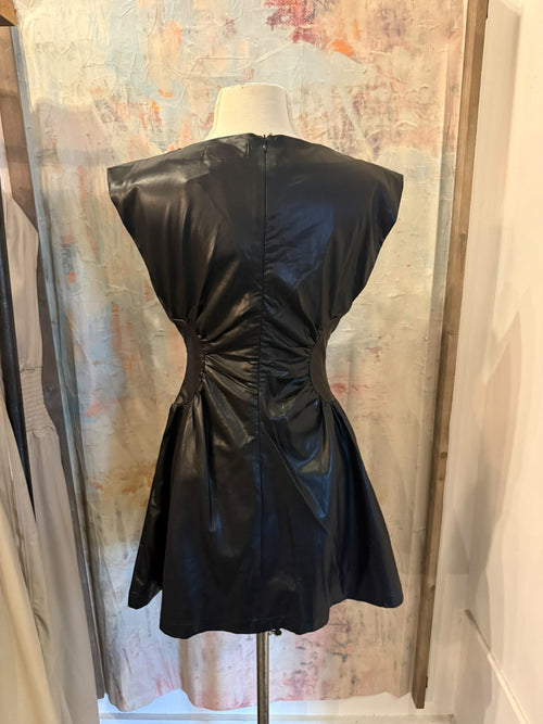 Faux Leather Side Panel Detail Dress