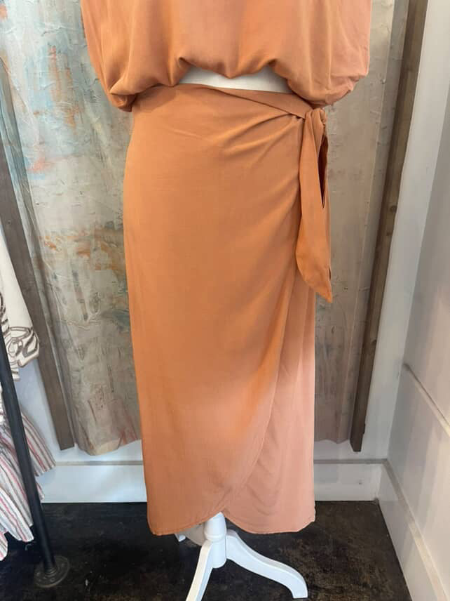 Side Tie Wrap Midi Skirt__