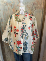 3/4 Printed Button Down Top