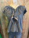 V Neck Tencel Ruffle Trim Overlay Top