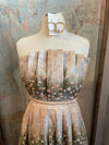 Strapless Pleat Detail Floral Dress with Pocket