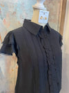 Flutter Sleeve Button Down Black Top