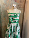 Stripe  Tiered Print Midi Green Print Dress