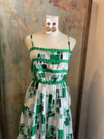 Stripe  Tiered Print Midi Green Print Dress