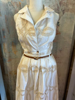 White Lined Detail Overlay Dress with Belt