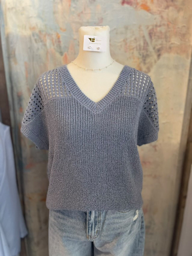 Fishnet V Neck Knit Sweater Top