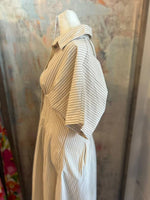 Striped Button Down Shirt Dress with Pockets