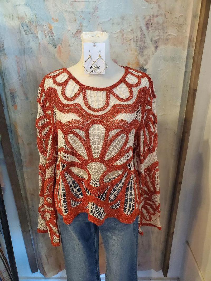 Floral Croche Long Sleeve Top