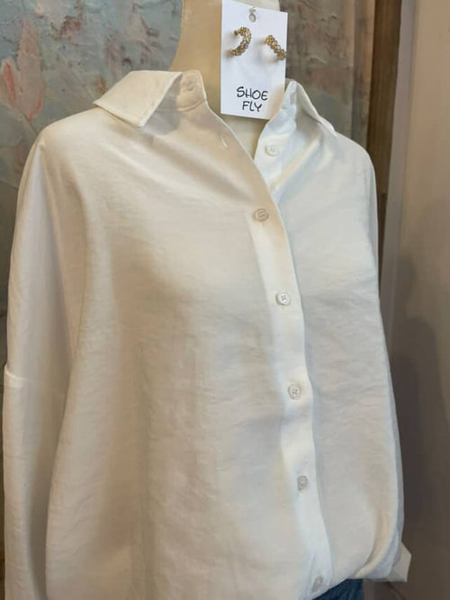 Soft Oversized White Button Up Top