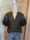 Puff Sleeve Faux Leather Top__