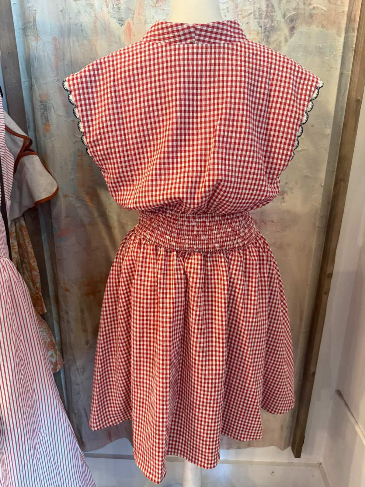 Gingham Dress with Detail Sleeve and Pockets