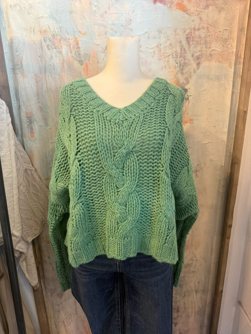 V Neck Cable Oversize Sweater