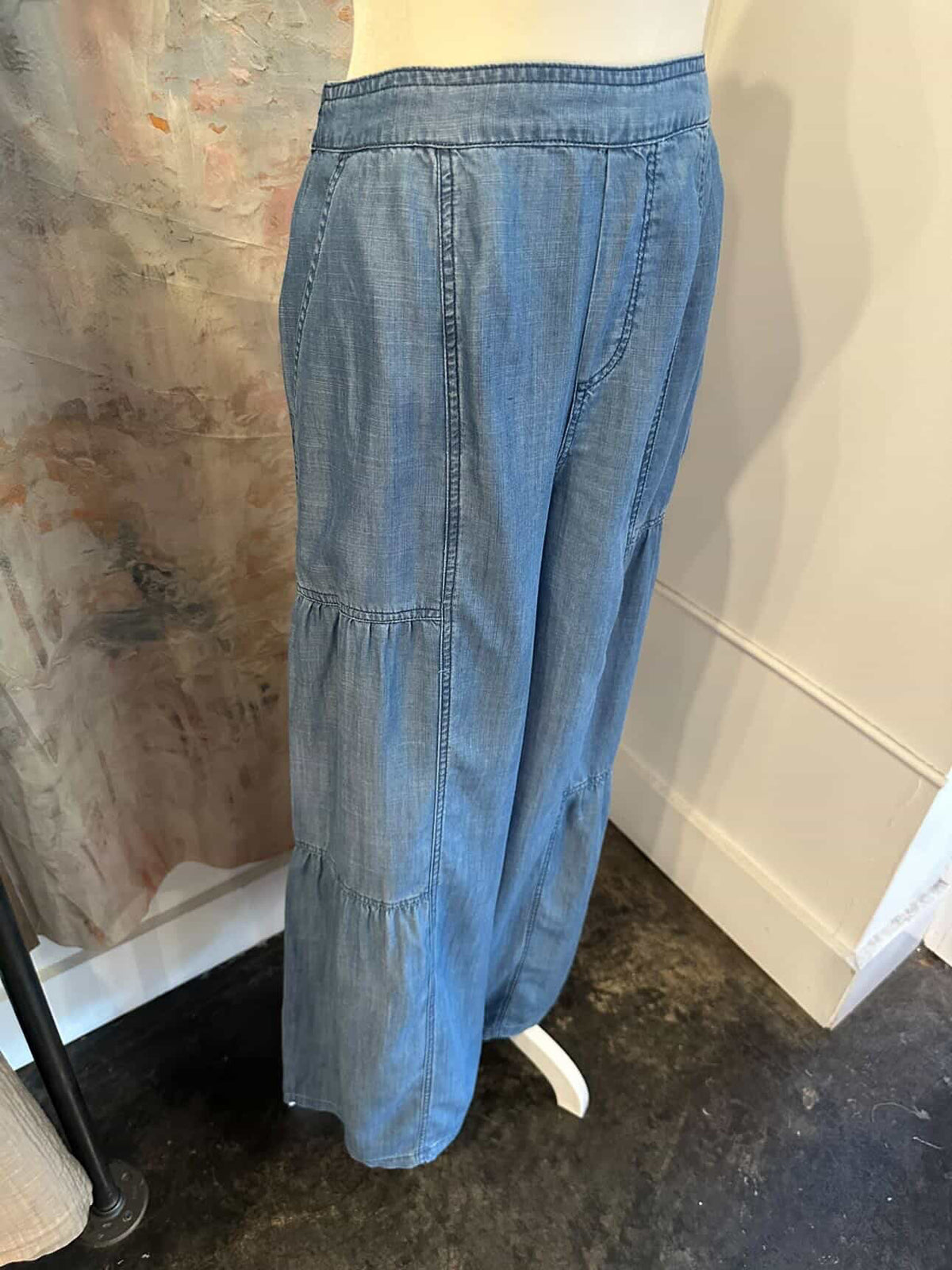 Denim Wide Leg Tiered Pants