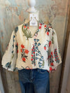 3/4 Printed Button Down Top