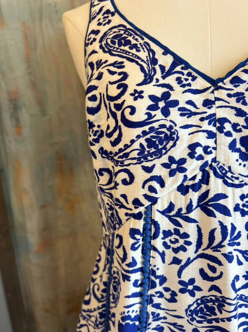 V Neck Midi Paisley Print Dress