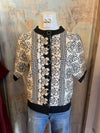 Short Sleeve Floral Detail Knit Cardigan