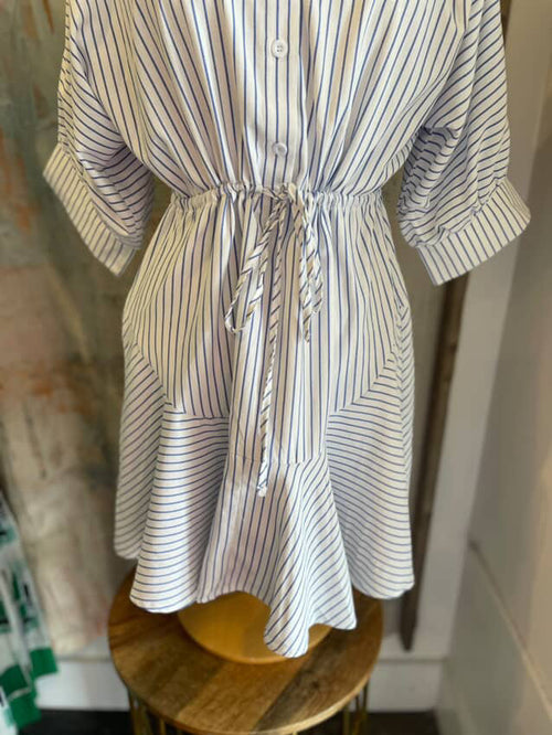 Drawstring Waist Striped Dress