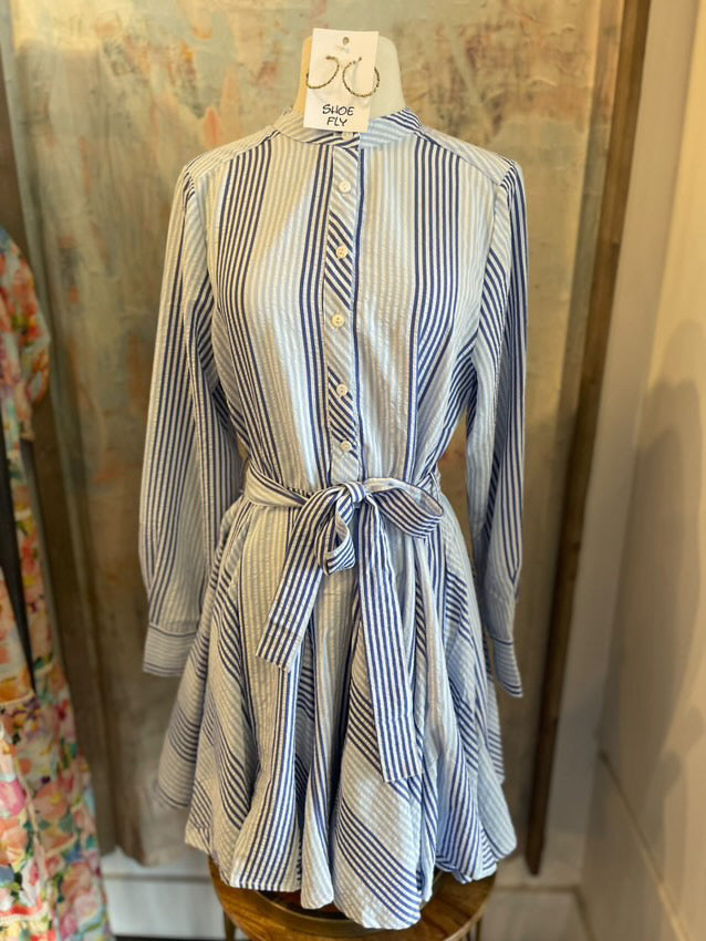 Long Sleeve Stripe Tie Detail Dress