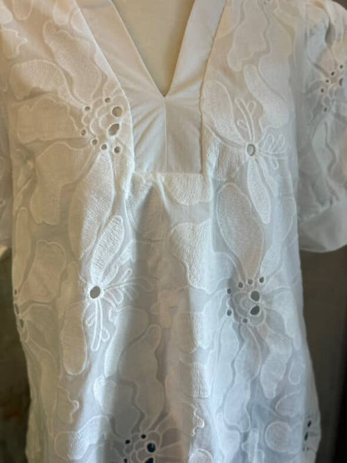 Eyelet Overlay Short Sleeve Top