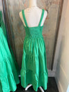 Tiered Green Maxi Dress with Pockets