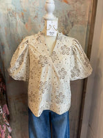Eyelet Detail Puff Sleeve Blouse